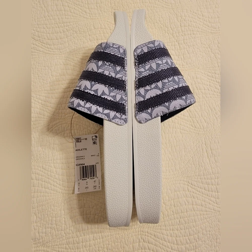 NWT Adidas Men's Slip On Adilette Slides with Denim Blue Colorway